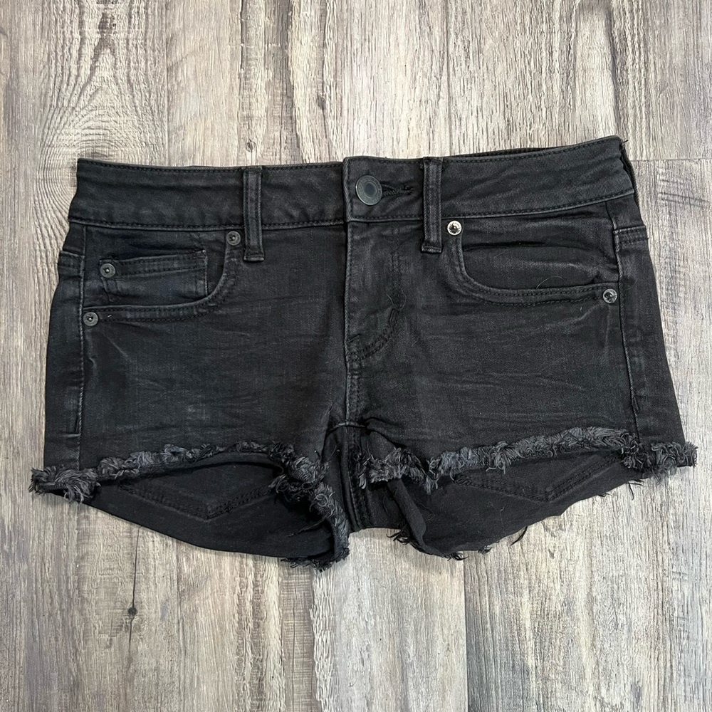 American Eagle Black Super Low Shortie Shorts Size 4